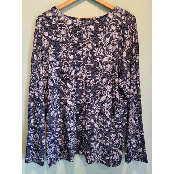 Pure J Jill Eco Terry Blue Floral Long Sleeve V Neck Stretchy Super Soft Top XL - Picture 4 of 6